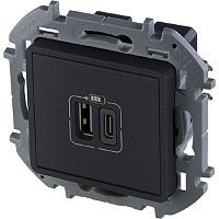 Розетка USB тип A+С без рамки Legrand Inspiria 2-м. 3000мА антрацит картинка